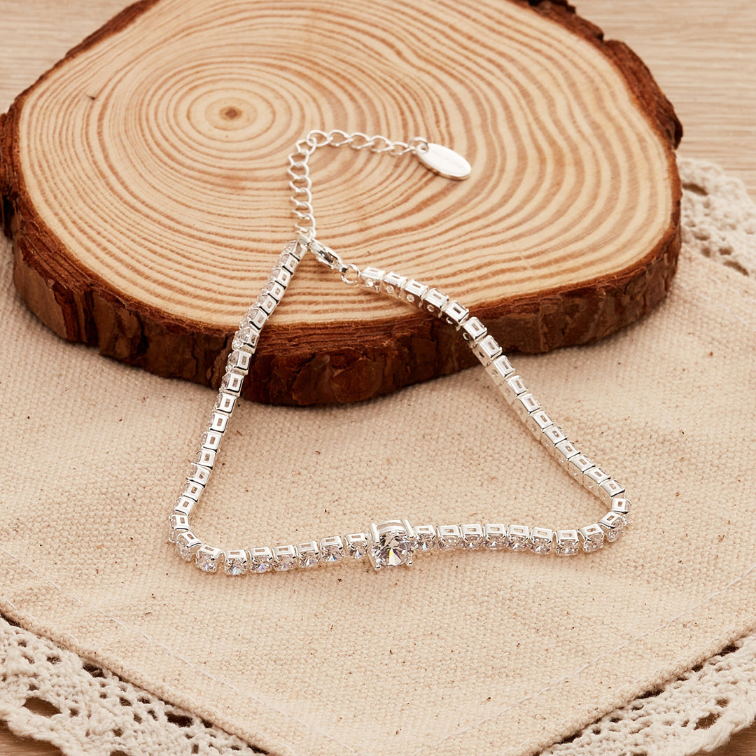 Round Solitaire Tennis Bracelet Created with Zircondia® Crystals - Philip Jones Jewellery