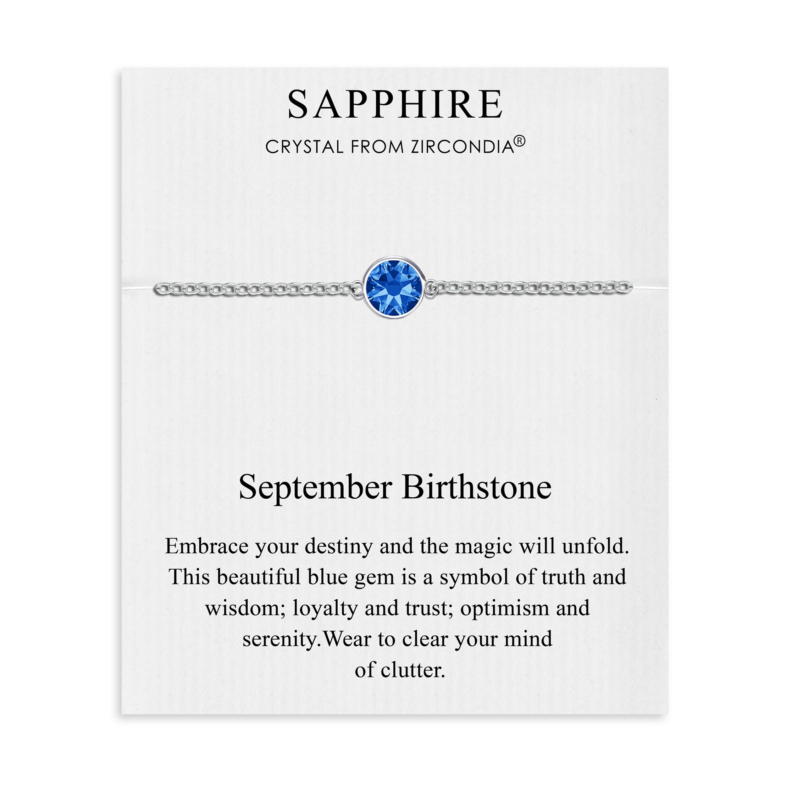 September (Sapphire) Birthstone Anklet Created with Zircondia® Crystals by Philip Jones Jewellery