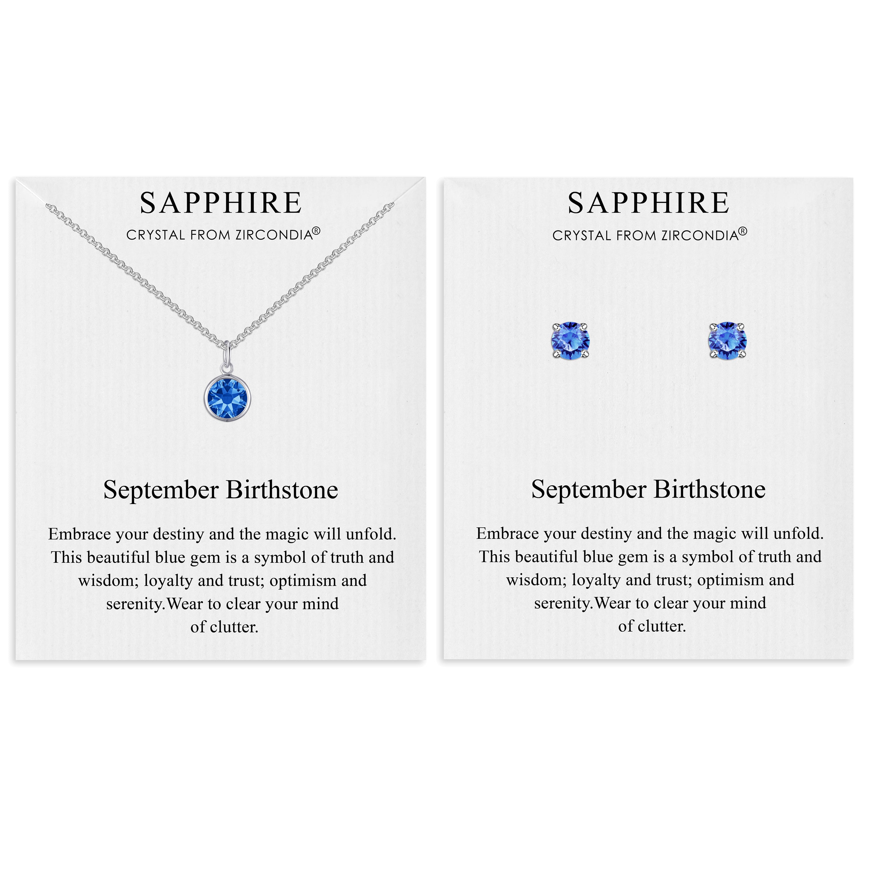 September (Sapphire) Birthstone Necklace & Earrings Set Created with Zircondia® Crystals by Philip Jones Jewellery