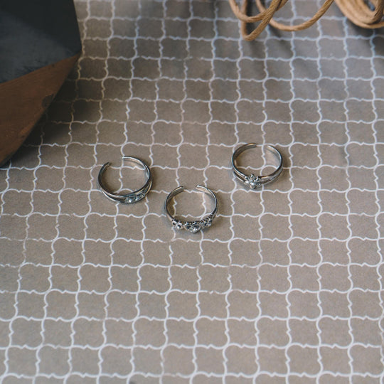 Set of Three Silver Plated Adjustable Toe Rings Created with Zircondia® Crystals - Philip Jones Jewellery