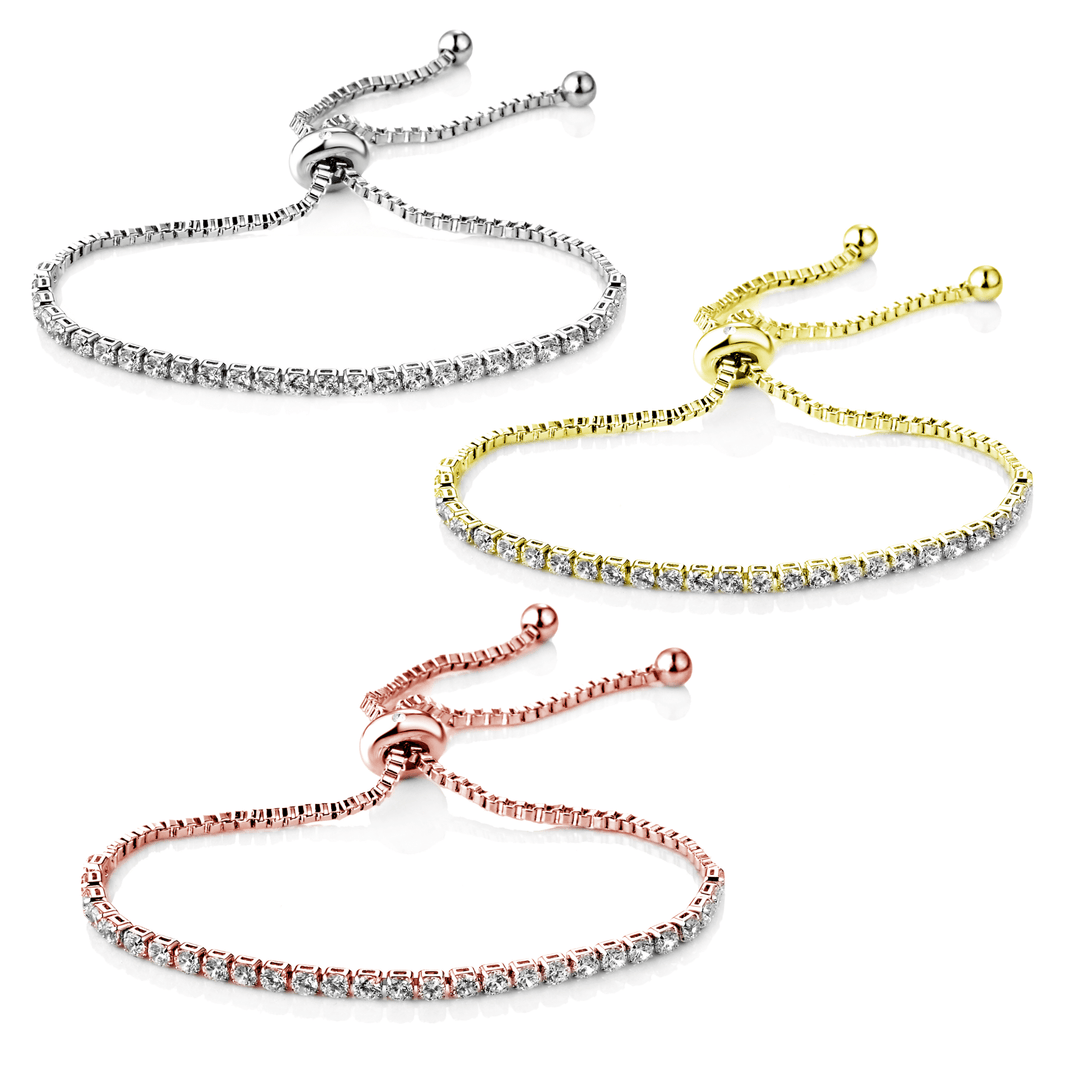 Set of Three Solitaire Friendship Bracelet Created with Zircondia® Crystals - Philip Jones Jewellery