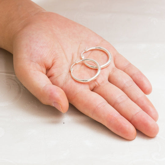 Silver Plated 25mm Hoop Earrings - Philip Jones Jewellery