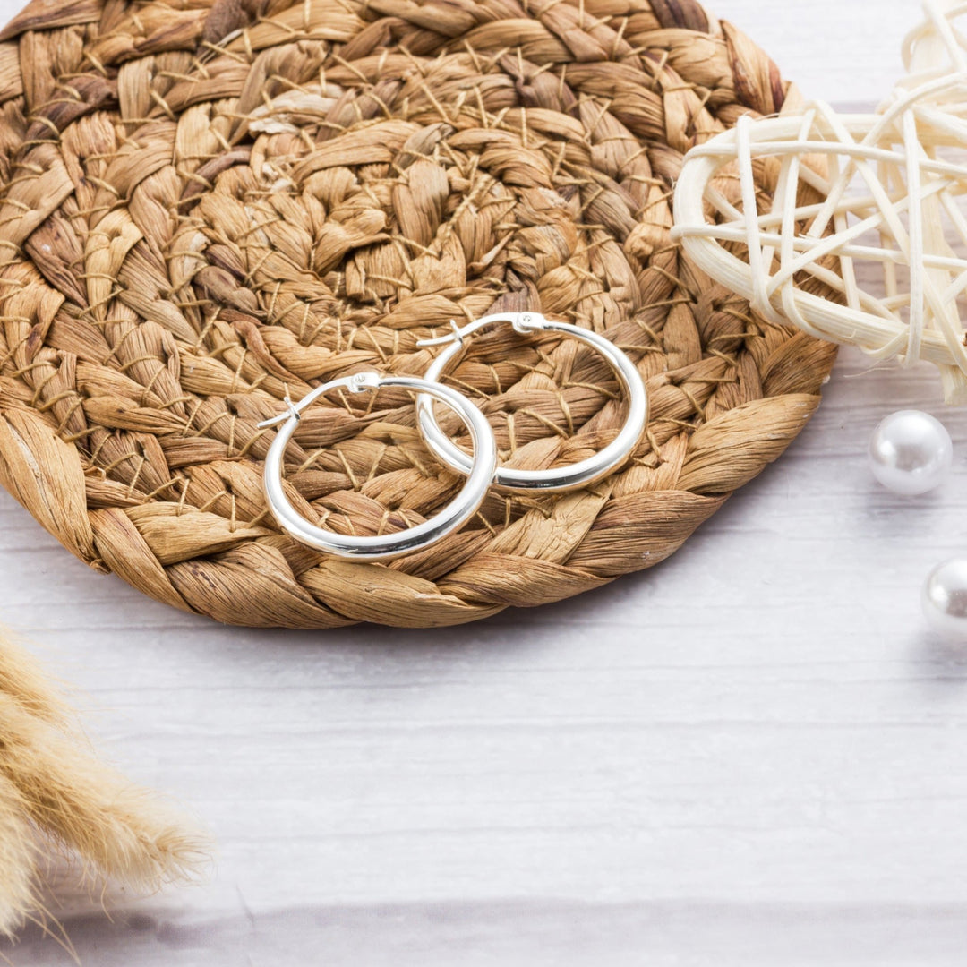 Silver Plated 25mm Hoop Earrings - Philip Jones Jewellery