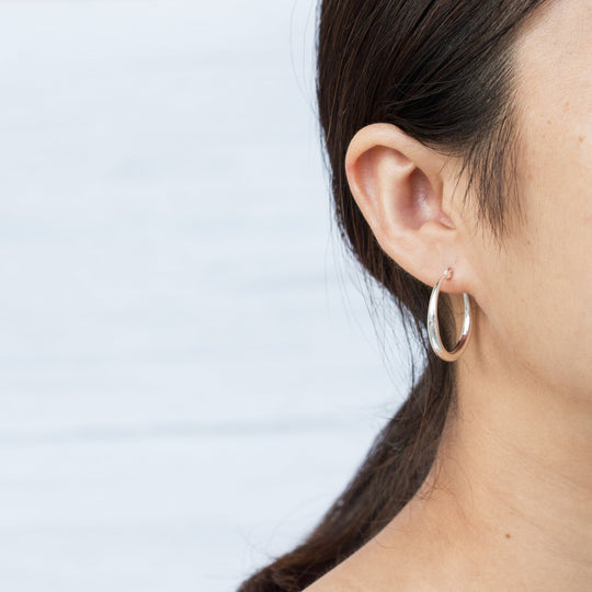 Silver Plated 25mm Hoop Earrings - Philip Jones Jewellery