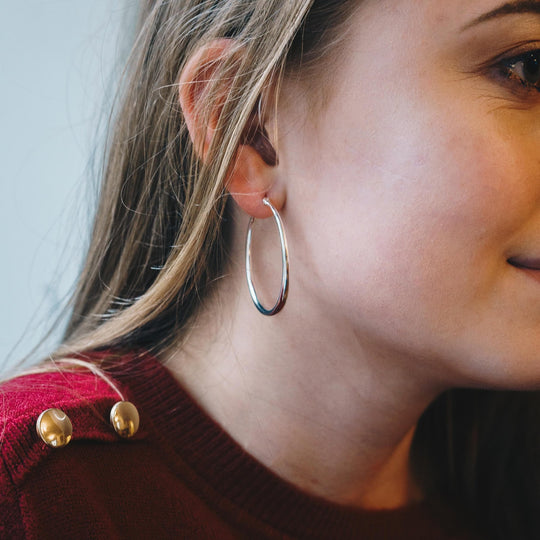 Silver Plated 40mm Hoop Earrings - Philip Jones Jewellery