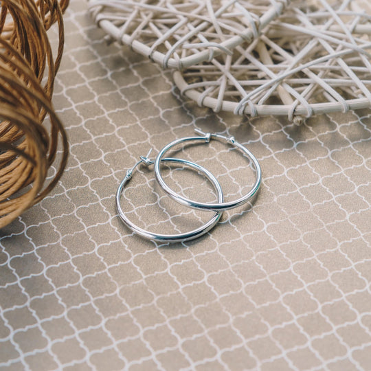 Silver Plated 40mm Hoop Earrings - Philip Jones Jewellery