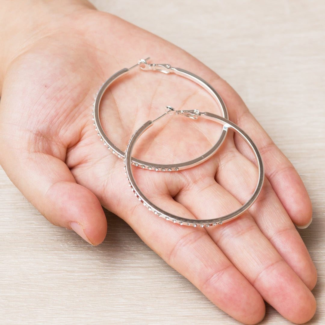 Silver Plated 50mm Hoop Earrings Created with Zircondia® Crystals - Philip Jones Jewellery