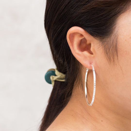 Silver Plated 50mm Hoop Earrings Created with Zircondia® Crystals - Philip Jones Jewellery