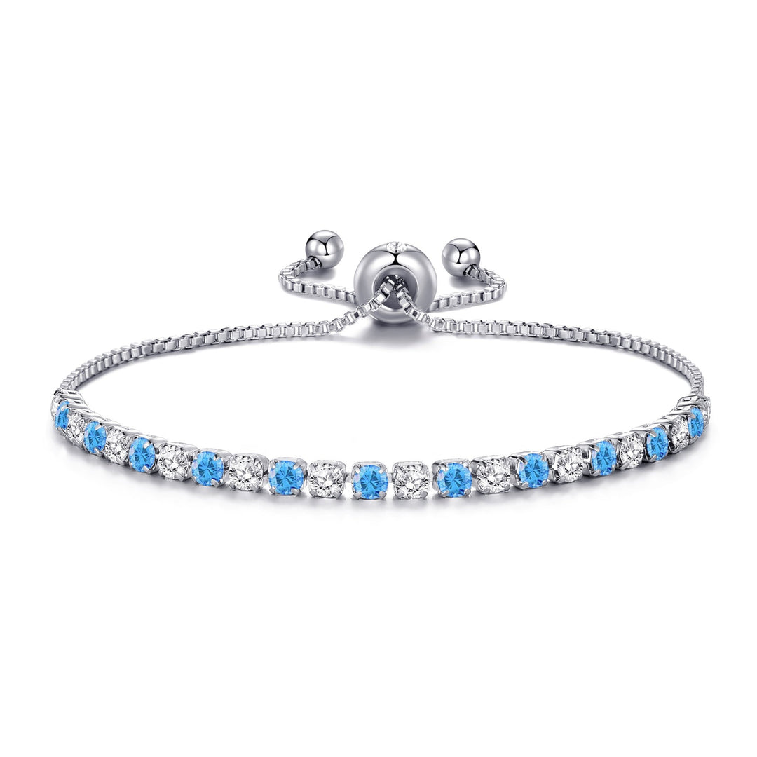 Silver Plated Adjustable Blue Tennis Bracelet Created with Zircondia® Crystals - Philip Jones Jewellery