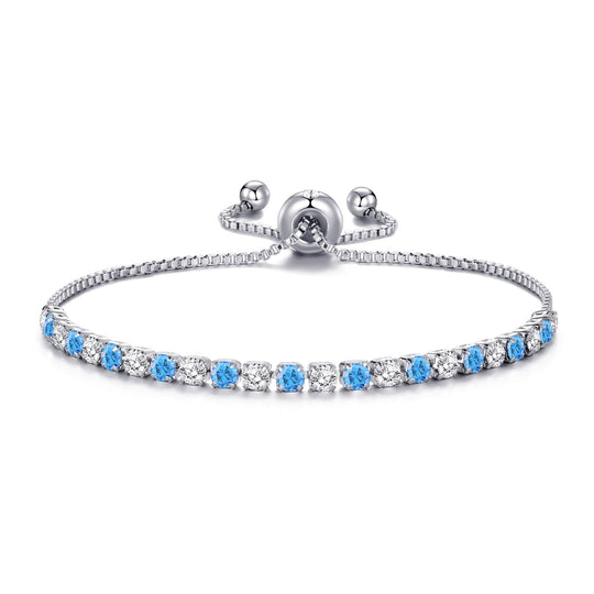 Silver Plated Adjustable Blue Tennis Bracelet Created with Zircondia® Crystals - Philip Jones Jewellery
