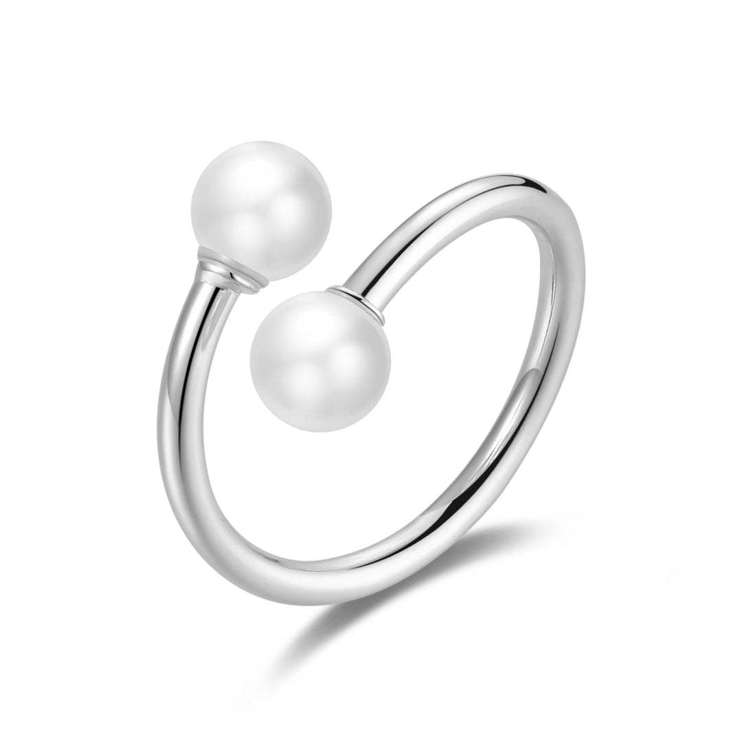 Silver Plated Adjustable Double Pearl Ring - Philip Jones Jewellery