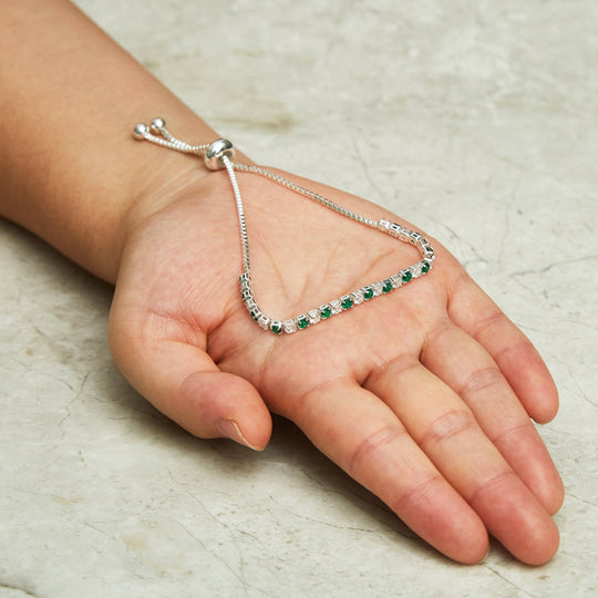 Silver Plated Adjustable Green Tennis Bracelet Created with Zircondia® Crystals - Philip Jones Jewellery