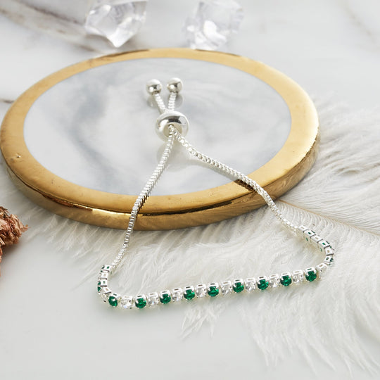 Silver Plated Adjustable Green Tennis Bracelet Created with Zircondia® Crystals - Philip Jones Jewellery