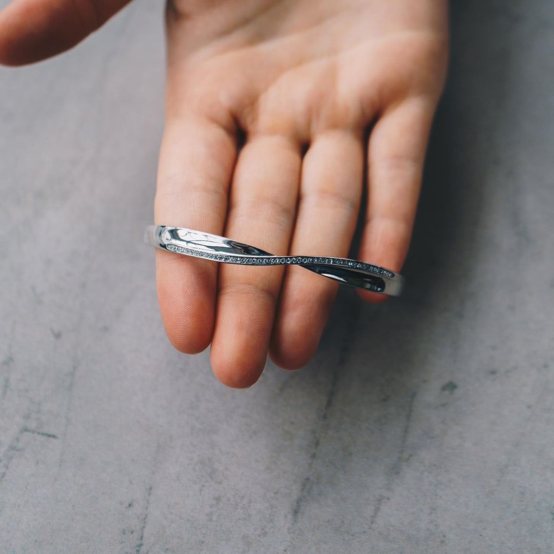Silver Plated Arc Bangle Created with Zircondia® Crystals (7 Inch) - Philip Jones Jewellery