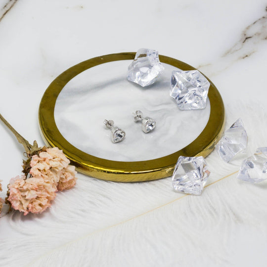 Silver Plated Bezel set Heart Earrings Created with Zircondia® Crystals - Philip Jones Jewellery