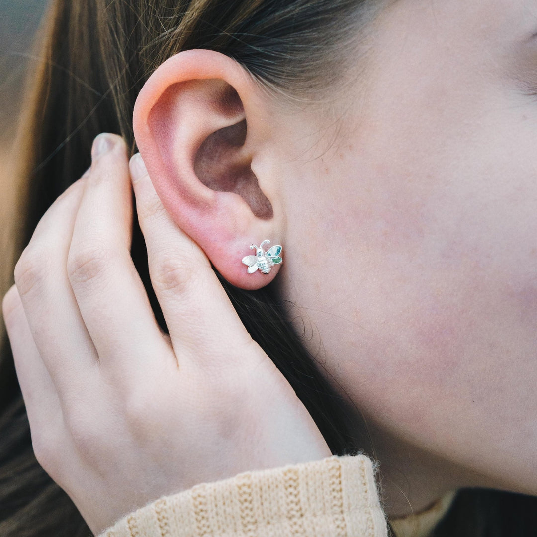 Silver Plated Bumble Bee Earrings - Philip Jones Jewellery