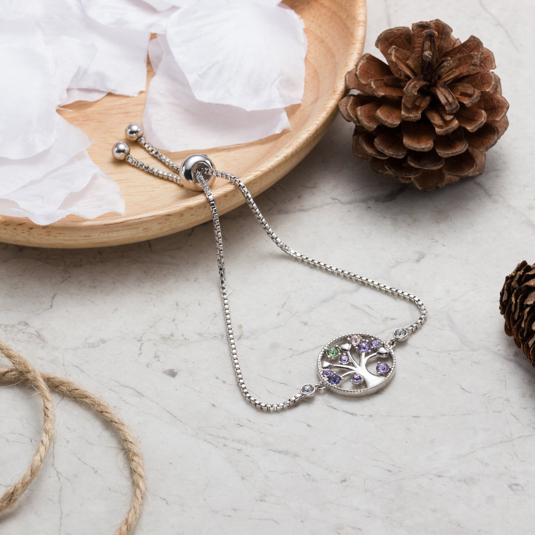 Silver Plated Chakra Tree of Life Bracelet Created with Zircondia® Crystals - Philip Jones Jewellery