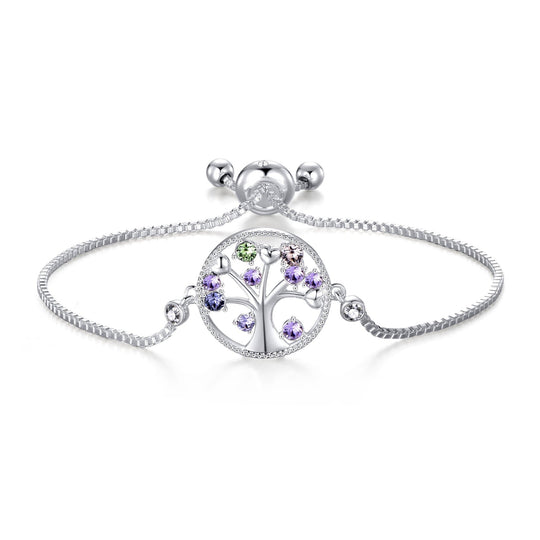 Silver Plated Chakra Tree of Life Bracelet Created with Zircondia® Crystals - Philip Jones Jewellery