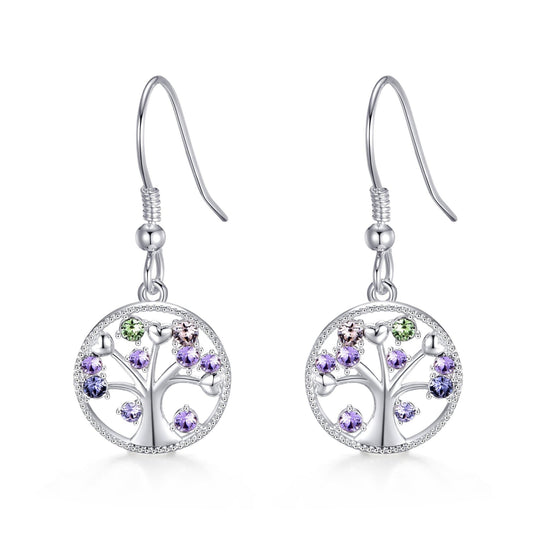 Silver Plated Chakra Tree of Life Drop Earrings Created with Crystals from Zircondia® - Philip Jones Jewellery