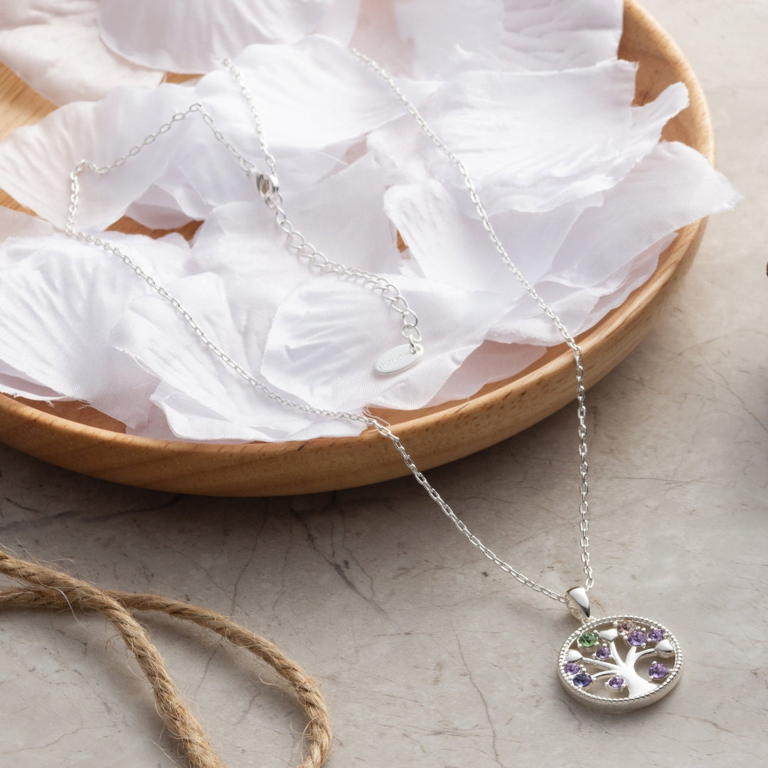 Silver Plated Chakra Tree of Life Necklace Created with Zircondia® Crystals - Philip Jones Jewellery