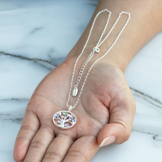 Silver Plated Chakra Tree of Life Necklace Created with Zircondia® Crystals - Philip Jones Jewellery