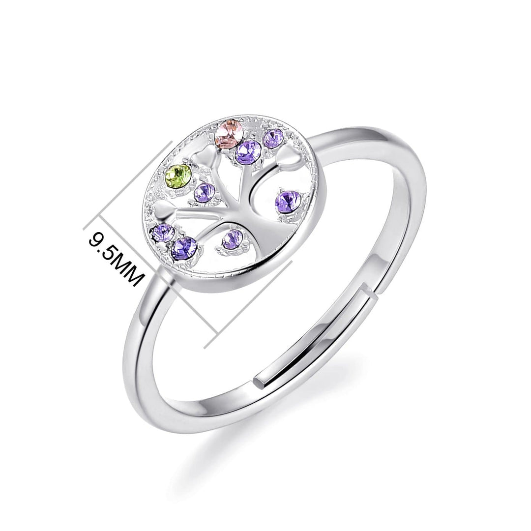 Silver Plated Chakra Tree of Life Ring Created with Zircondia® Crystals - Philip Jones Jewellery