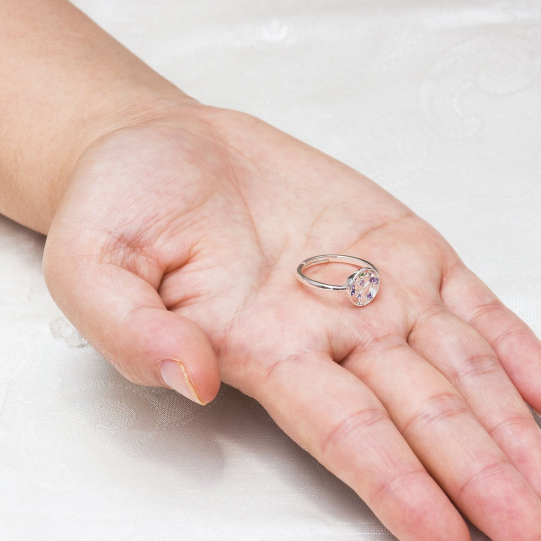 Silver Plated Chakra Tree of Life Ring Created with Zircondia® Crystals - Philip Jones Jewellery