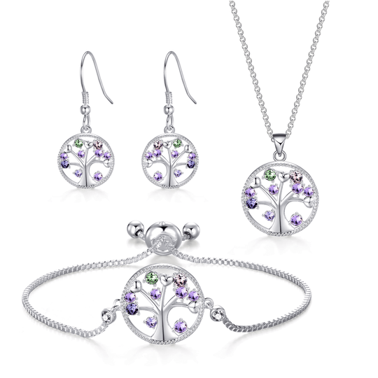 Silver Plated Chakra Tree of Life Set Created with Zircondia® Crystals - Philip Jones Jewellery