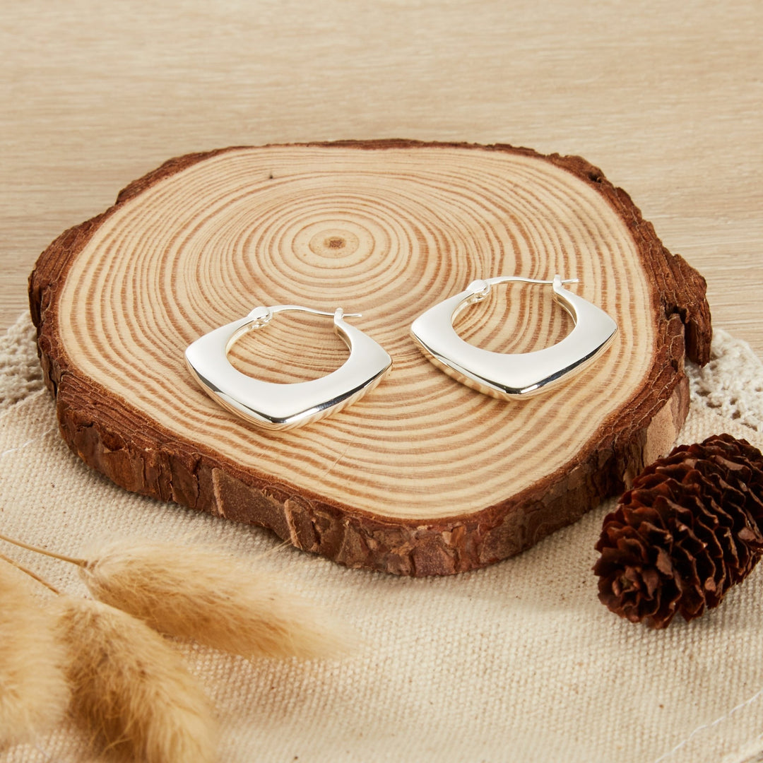 Silver Plated Chunky Hoop Earrings - Philip Jones Jewellery