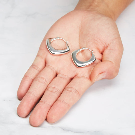 Silver Plated Chunky Hoop Earrings - Philip Jones Jewellery