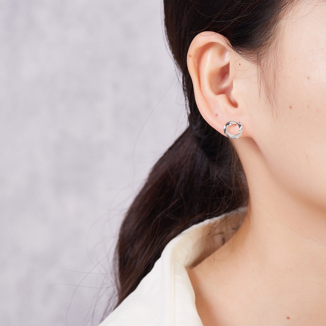 Silver Plated Circle Twist Earrings Created with Zircondia® Crystals - Philip Jones Jewellery