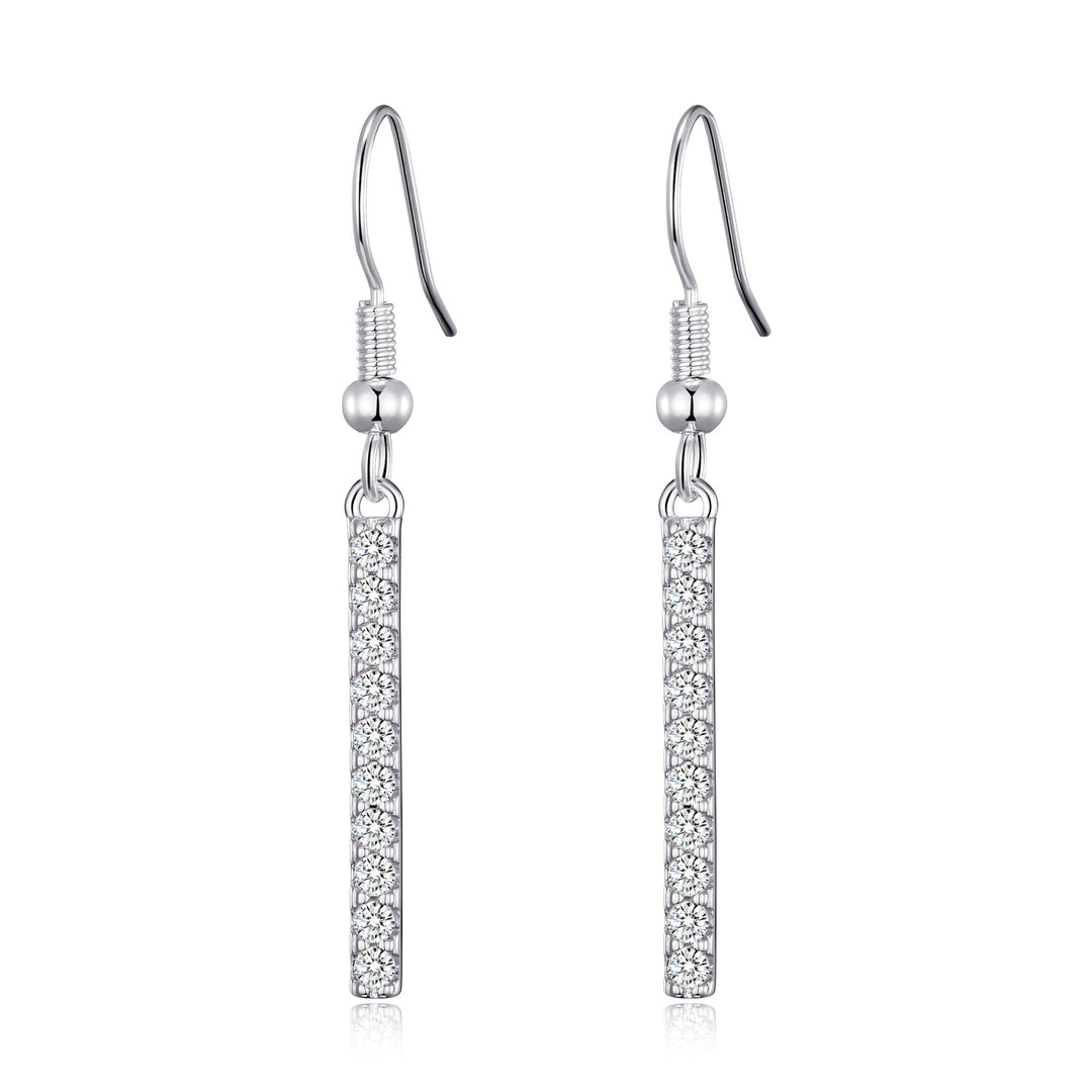 Silver Plated Crystal Bar Drop Earrings Created with Zircondia® Crystals - Philip Jones Jewellery