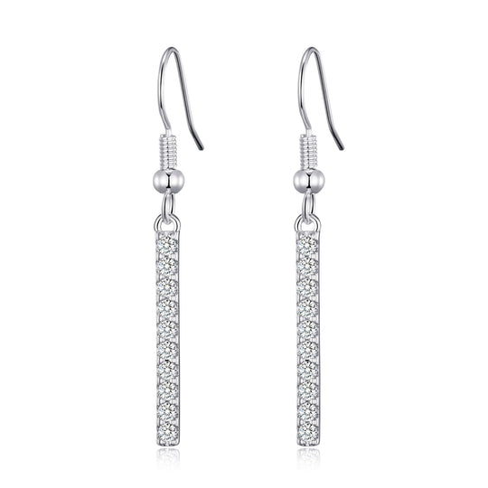Silver Plated Crystal Bar Drop Earrings Created with Zircondia® Crystals - Philip Jones Jewellery