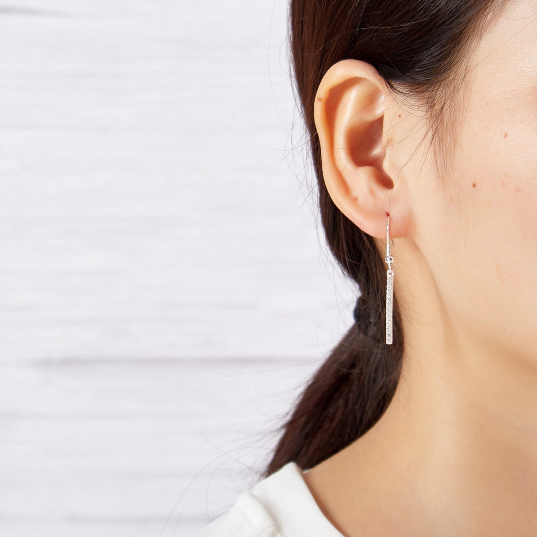 Silver Plated Crystal Bar Drop Earrings Created with Zircondia® Crystals - Philip Jones Jewellery