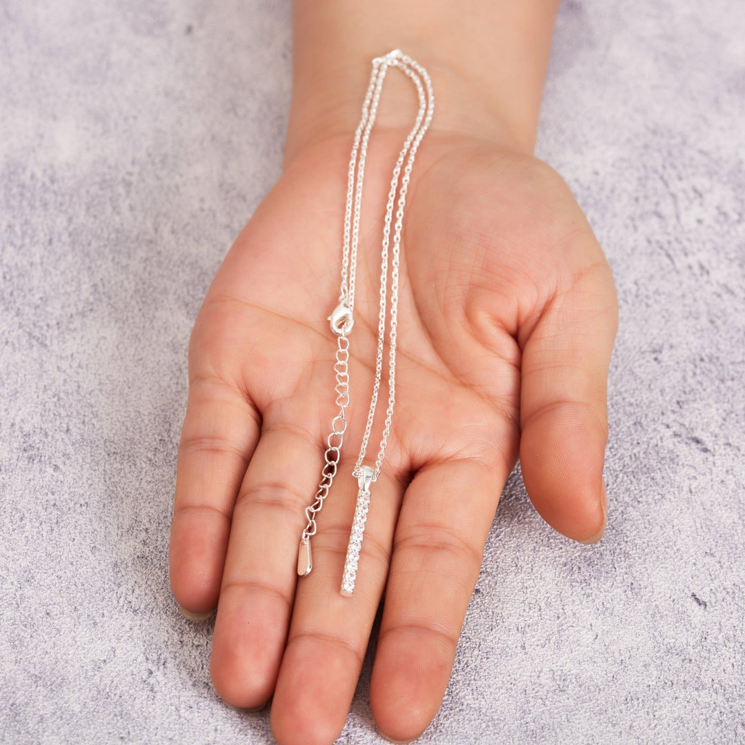 Silver Plated Crystal Bar Drop Necklace Created with Zircondia® Crystals - Philip Jones Jewellery