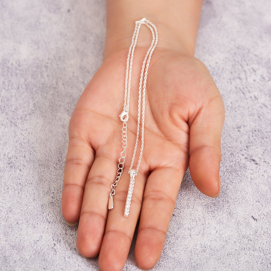 Silver Plated Crystal Bar Drop Necklace Created with Zircondia® Crystals - Philip Jones Jewellery