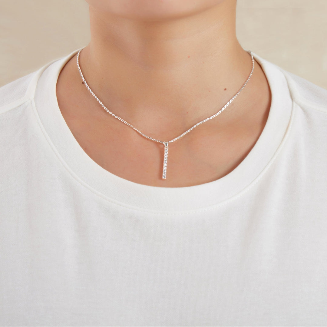 Silver Plated Crystal Bar Drop Necklace Created with Zircondia® Crystals - Philip Jones Jewellery