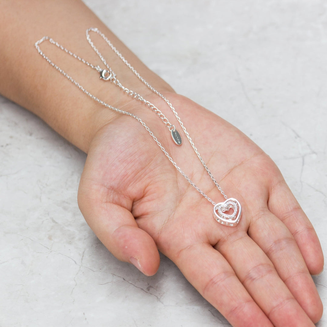 Silver Plated Double Heart Necklace Created with Zircondia® Crystals - Philip Jones Jewellery