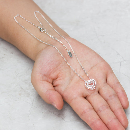 Silver Plated Double Heart Necklace Created with Zircondia® Crystals - Philip Jones Jewellery