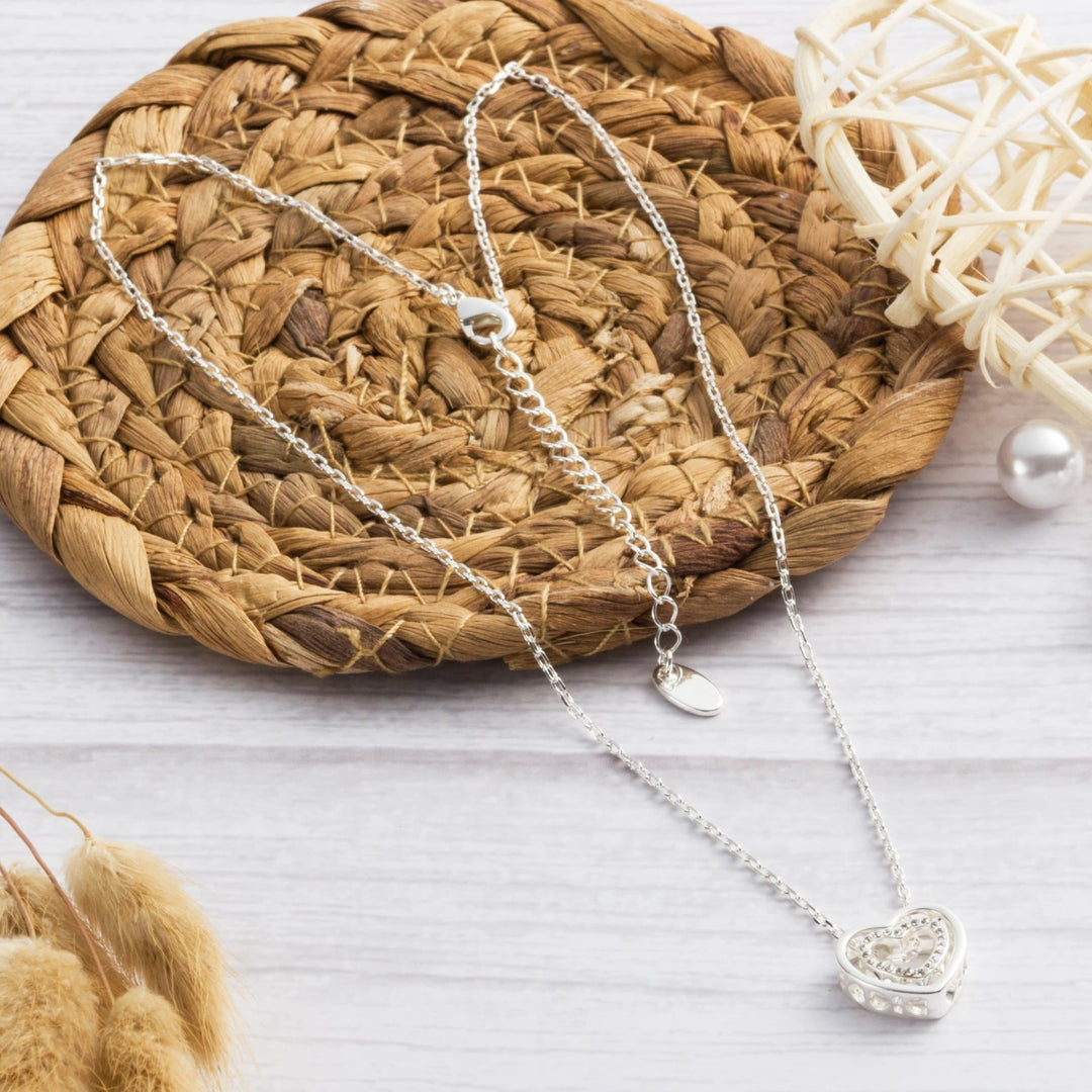 Silver Plated Double Heart Necklace Created with Zircondia® Crystals - Philip Jones Jewellery