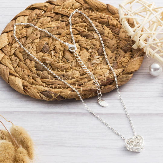 Silver Plated Double Heart Necklace Created with Zircondia® Crystals - Philip Jones Jewellery