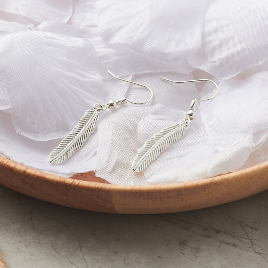 Silver Plated Feather Earrings - Philip Jones Jewellery