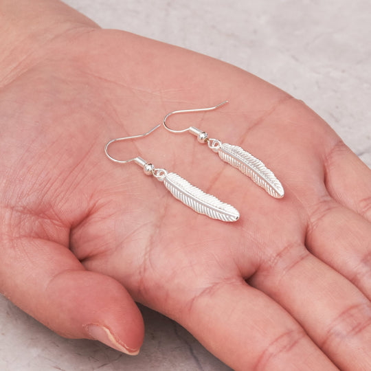Silver Plated Feather Earrings - Philip Jones Jewellery