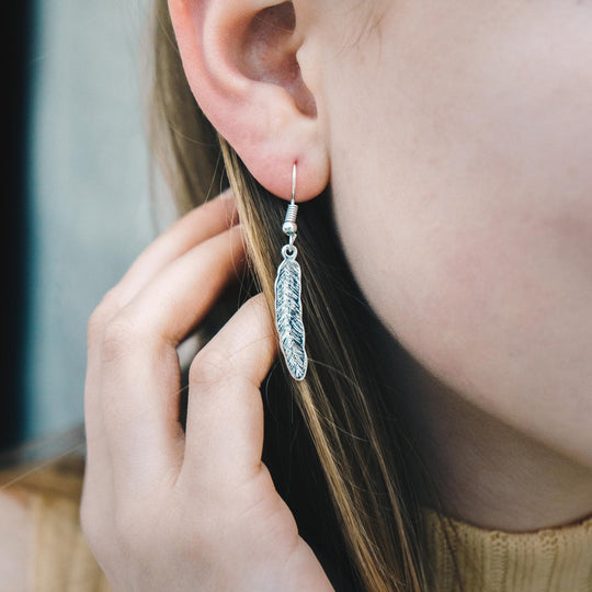 Silver Plated Feather Earrings - Philip Jones Jewellery