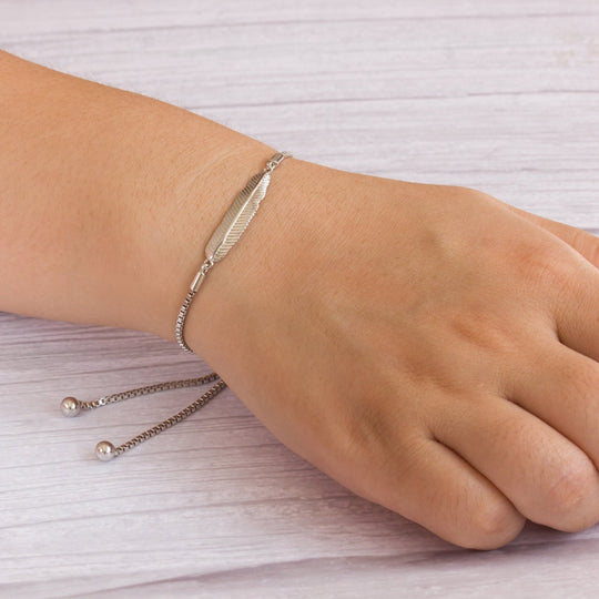 Silver Plated Feather Friendship Bracelet Created with Zircondia® Crystals - Philip Jones Jewellery