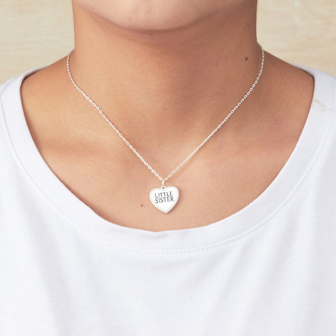 Silver Plated Filigree Heart Little Sister Necklace - Philip Jones Jewellery