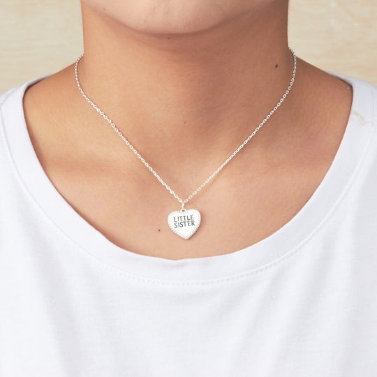 Silver Plated Filigree Heart Little Sister Necklace - Philip Jones Jewellery