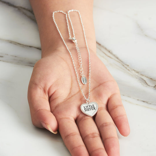 Silver Plated Filigree Heart Little Sister Necklace - Philip Jones Jewellery