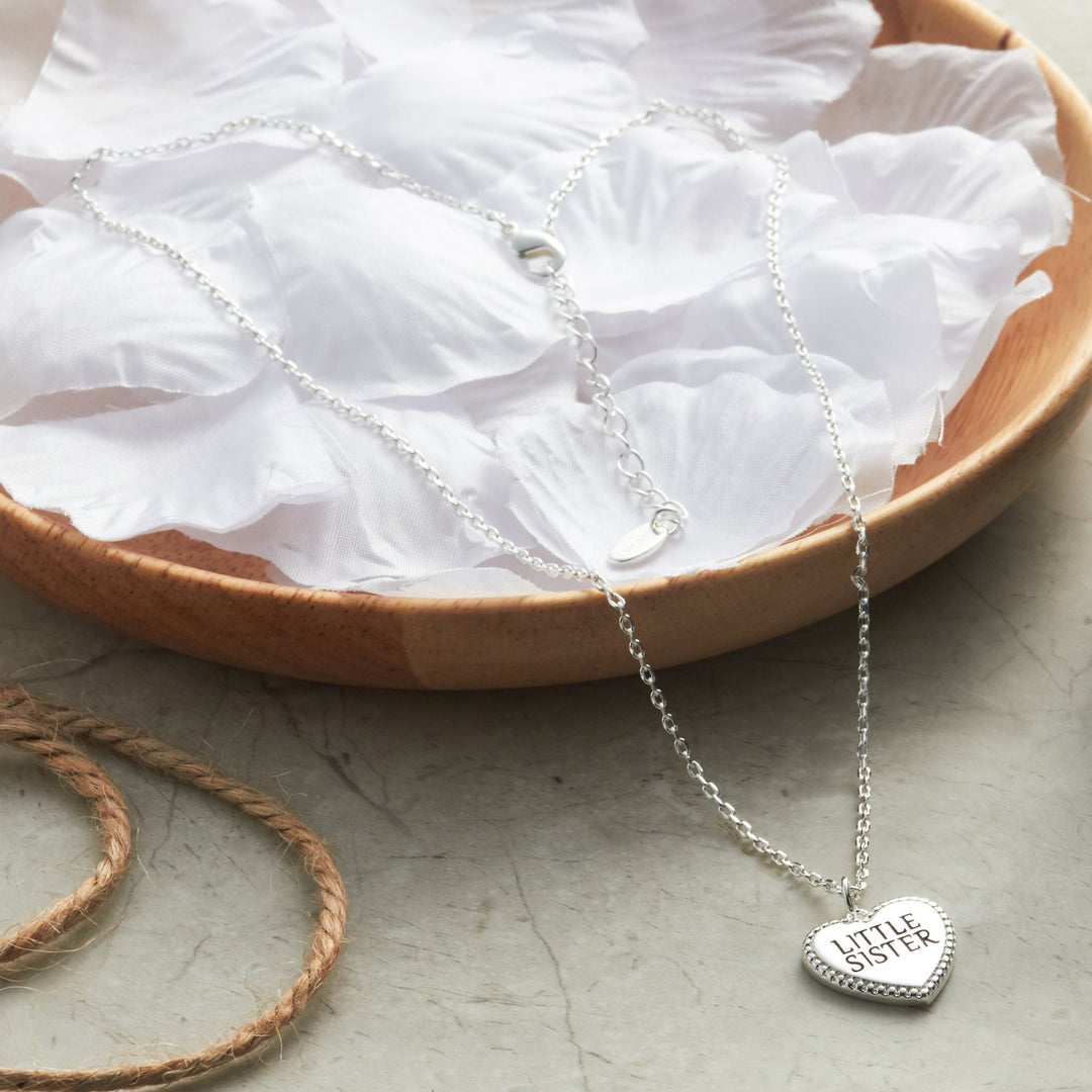 Silver Plated Filigree Heart Little Sister Necklace - Philip Jones Jewellery