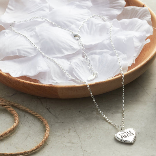 Silver Plated Filigree Heart Little Sister Necklace - Philip Jones Jewellery